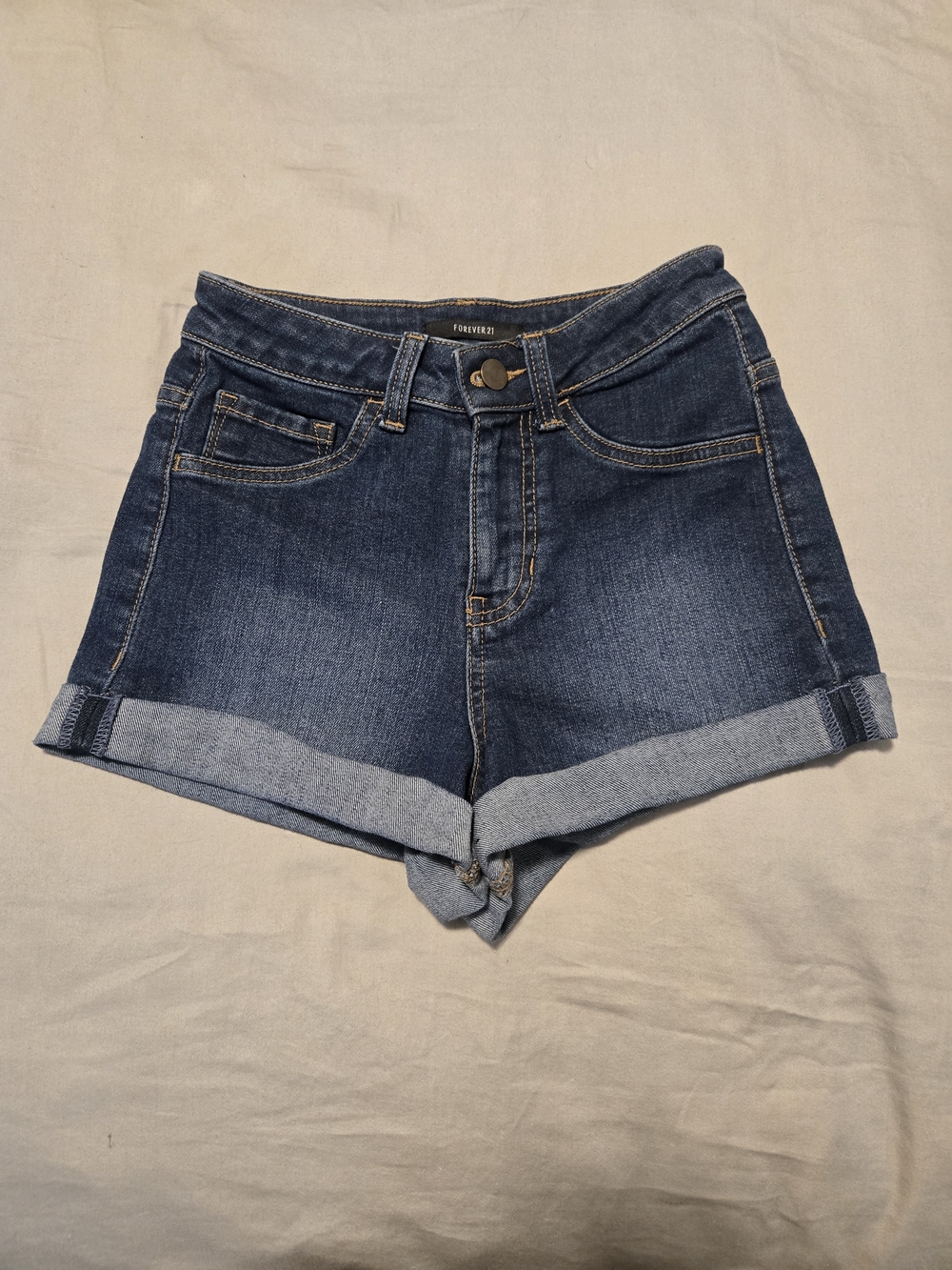 Forever 21 Dark Blue Rolled Hem Denim Shorts